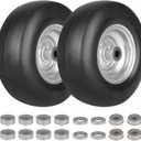 11x4.00-5 Flat Free Solid Tubeless Tire w/Silvery Steel Rim Fits Zero Turn Mowers, 3.4"-4"-4.5"-5" Centered Hub, Bore ID: 3/4" or 5/8", Come with Universal Adapter Kit, Set of 2