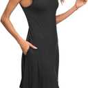MISFAY Women's Summer Casual T Shirt Dresses Beach Cover up Tank Dress (Black, L)