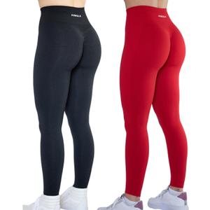 AUROLA Workout Leggings for Women Seamless Scrunch Tights Tummy Control Gym Fitness Girl Sport Active Yoga Pants (Medium, Set (Black+fiery Red))