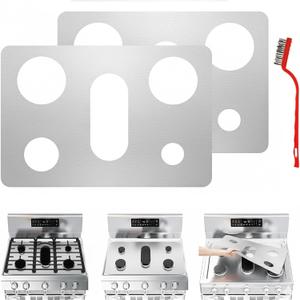 2PCS Stove Top Protector Covers for Gas Range, Gas Stove Burner Liners Compatible with Samsung LG GE Whirlpool Kenmore Gas Range, 0.3MM Thickness, with Cleaning Brushes (23.6x16.3inch)