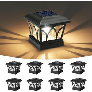 VOLISUN Solar Post Cap Lights Outdoor 8Pack, with Edison LED Bulbs, 2 Brightness Setting, Fence Post Lights Solar Powered for Garden Fence Deck Mailbox Yard Porch, Fits 4x4 6x6 Posts(Slate Black)