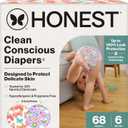 The Honest Company Clean Conscious Diapers for Delicate Skin | Up to 100% Leakproof | Hypoallergenic, Fragrance Free | Girl Prints | Super Club Box, Size 6 (35+ lbs), 68 Count (Prints May Vary) (Sky's the Limit + Wingin It)