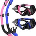 Snorkeling Gear for Adults, JRing Snorkel Mask Set with 180 Degree Tempered Glass Anti Fog Goggles Scuba Dry Top Snorkel for Swimming, Scuba Diving Mask for Men Women (Blue+Pink)