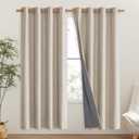 NICETOWN Oatmeal Bedroom Full Blackout Linen Curtain Panels Set of 2, 52" by 72", Thick Insulated Classic Grommet Blackout Draperies with White Thermal Insulated Liner for Windows