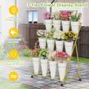 Flower Stand, 3 Tier Flower Display Stand with 12 Buckets, Upgrade Double Circle No Shaking, Outdoor Flower Cart with Wheels for Patio, Garden, Shop, Wedding, Party, Exhibition, Indoor, Gold