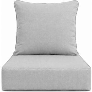 Outdoor Deep Seat Cushions, 24 x 24 x 6 Inches Olefin Fabric Waterproof & Fade Resistant, Patio Furniture Replacement Cushions for Couch, Chair, and Sofa, Grey