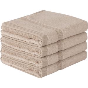 Mother-Earth 4 Pcs Light Brown Fingertip Towels for Bathroom - 11 x 18 Inches, Extra Absorbent and Soft Terry Towels for Sensitive Skin, Quick Dry
