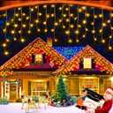 XURISEN 66ft Christmas Lights Decorations Outdoor, 640 LED 8 Modes Curtain Fairy Lights with 120 Drops, Plug in Waterproof Timer Memory Function for Christmas Holiday Wedding Party Decor(Warm White)