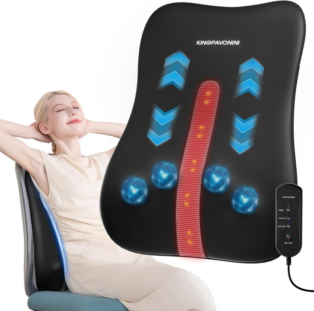 KingPavonini Back Massager for Pain Relief Deep Tissue, Up-Down Rolling & Ultra-Slim Shiatsu Back Massager with Cushion Layer, Lower Back Massage for Chair Home Office, Gift for Men Women