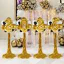 2026 Graduation Balloon Columns Kit Set of 4 Standing Balloon Stands, Class of 2026 Decorations with Gold Fringe Curtain, Graduation Party Photo Backdrop