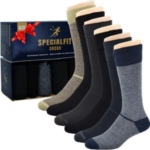 Diabetic Socks for men, Soft and Comfortable, Non binding cotton socks, Stretchy - Premium Diabetes care, Size 11-15,6 pairs (Dark Stripes)