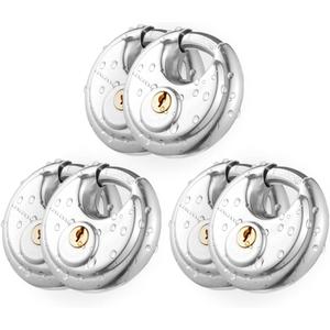 CINCINNO Discus Padlock with Key, 6 Pack Stainless Steel Storage Lock with 2-3/4 in. Wide, 3/8 in. Diameter Shackle, Heav Duty Disc Lock for Storage Unit, Sheds, Garages and Fence
