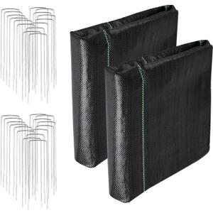 4FT x 100FT Weed Barrier Landscape Fabric (2 Pack 4x50FT) - Premium Heavy-Duty 3.2oz Gardening Weed Control Mat with 30 U-Shaped Securing Pegs - Ground Cover for Gardening, Farming