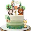 21Pcs 1st Safari Animals Cake Toppers Jungle Party Decorations Include Banner, Jungle Trees Decoration Cakes Balls, Animal Themed Happy Birthday Baby Shower Decor