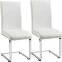 Yaheetech 2PCS Modern High Back Faux Leather Dining Room Chairs Upholstered Armless Side Chairs with Metal Legs Home Kitchen Furniture,White (Set of 2)