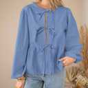 PRETTYGARDEN Women's Spring Fall Babydoll Peplum Blouse Shirt Puff Long Sleeve Bow Tie Front Trendy Cute Y2K Going Out Tops (S)