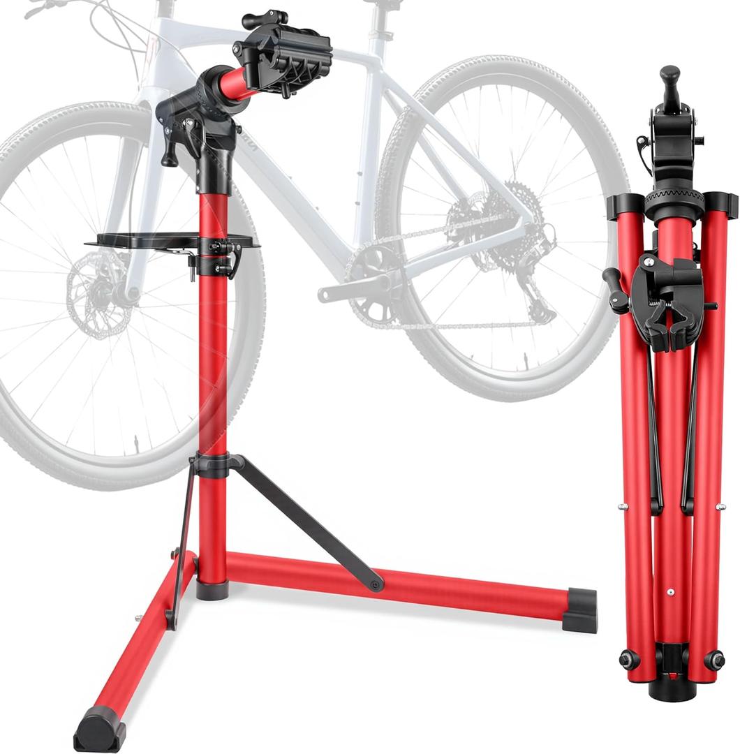 Giovent 110 LBS E Bike Repair Stand, Heavy Duty Bicycle Maintenance Stand with High-Strength Steel, Bike Mechanic Workstand for E-bikes, Mountain Bikes and Road Bikes - Red