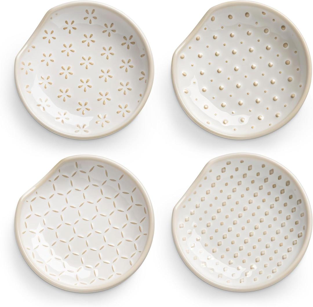 MALACASA 4 Pack Ceramic Spoon Rests for Stove Top, 4.8 inch Cooking Spoon Holder for kitchen counter, Heat-Resistant Utensil Rest, Ladle Holder Dishwasher Safe - 05, Series LYDIA