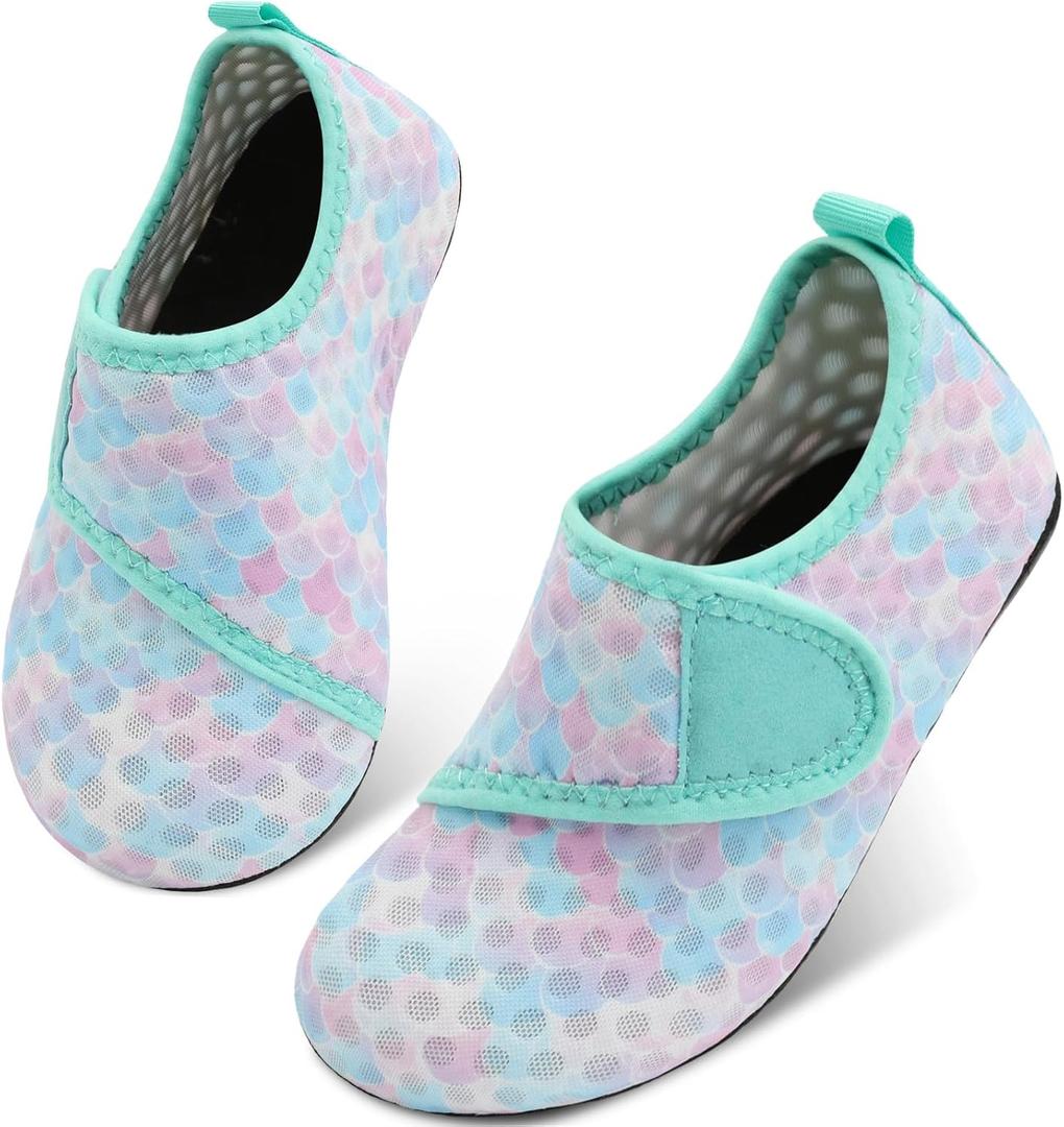 Scurtain Kids Toddler Water Shoes Barefoot Quick-Dry Aqua Socks for Boys Girls Baby with Non-Slip Rubber Sole (6-7 Toddler, Blue/Hybrid)