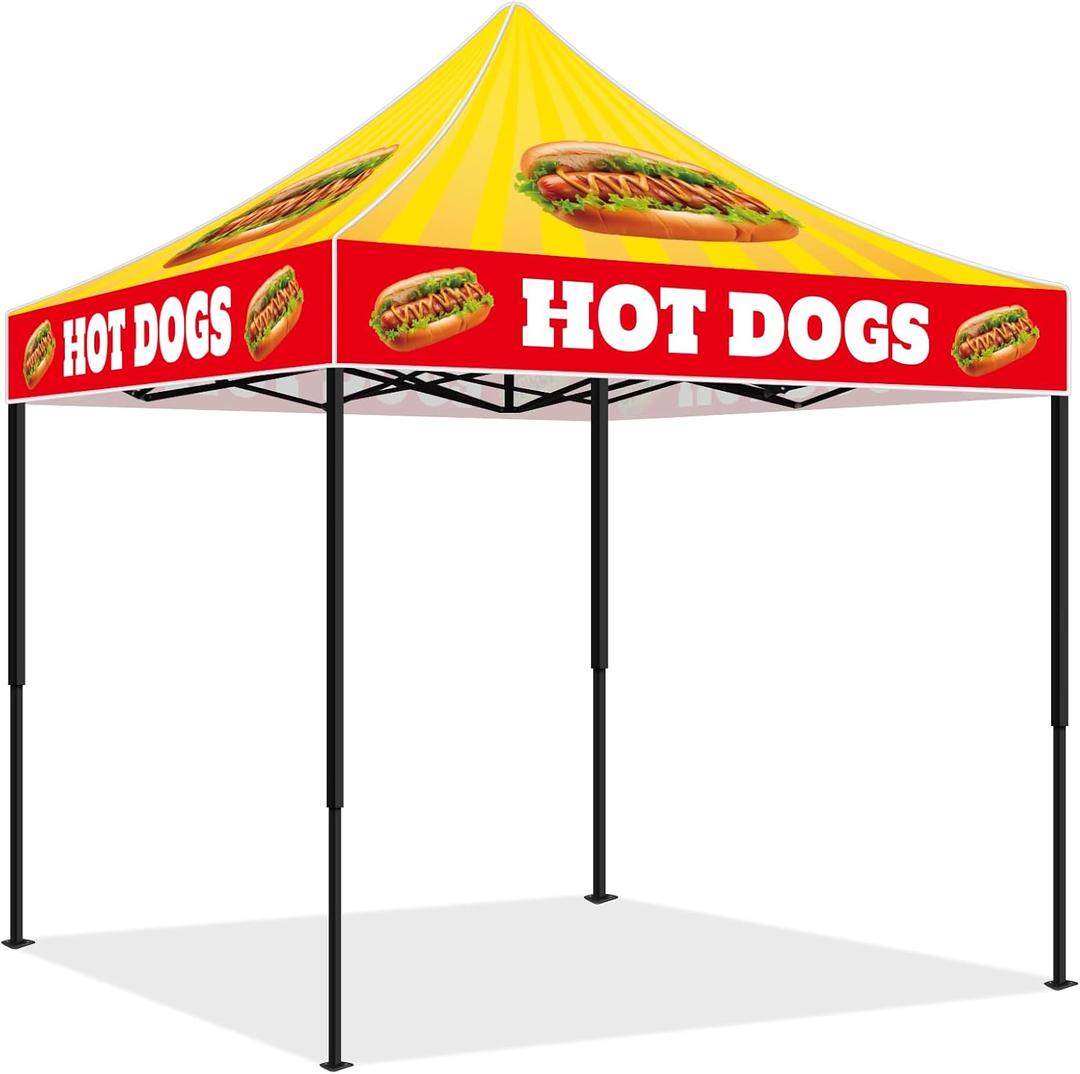 Oudain 10x10 Hot Dogs Themed Pop Up Canopy Tent Commercial Canopy for Food Vendors Heavy Duty Pop Up Shelter for Outdoor Catering Advertising Stand with Iron Frame and Silver Coated Fabric