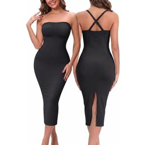 Strapless Shapewear Slip for Women Under Dress Full Slip Skirt (Black, L)