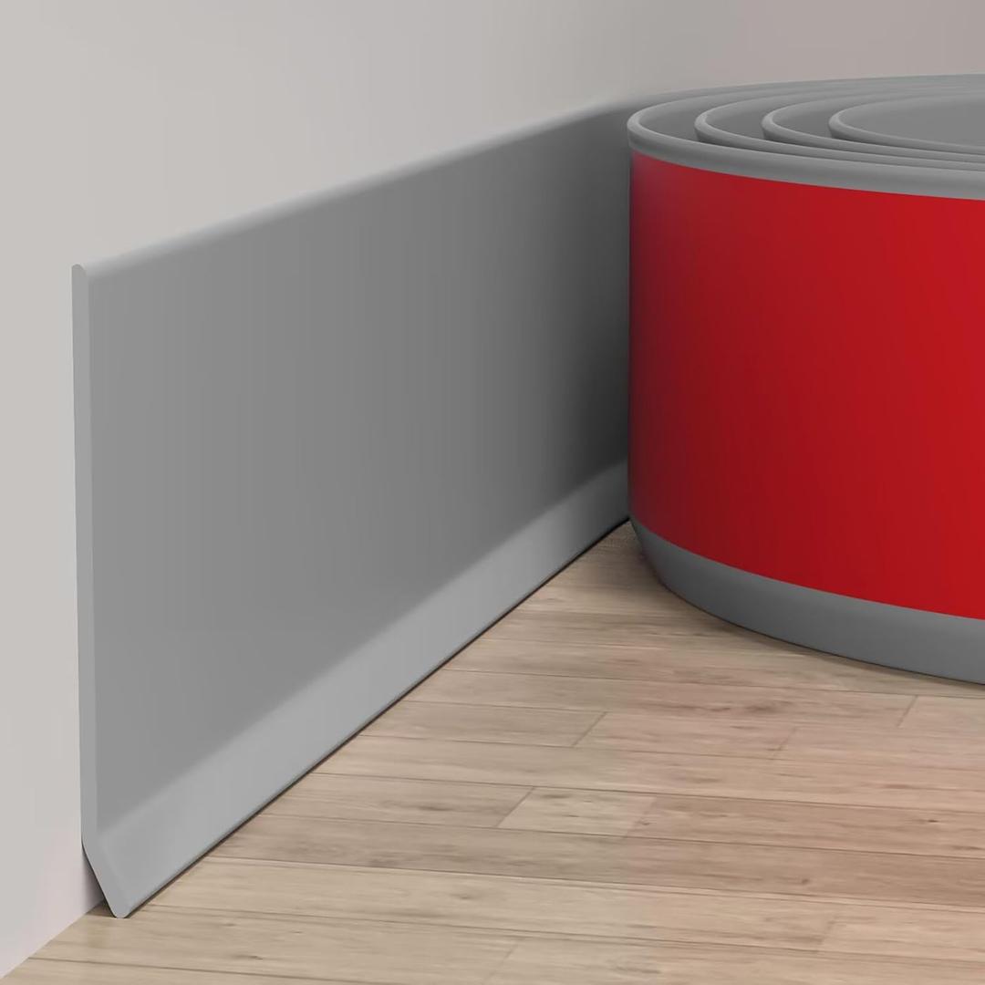 Duzzy Flexible Baseboard Molding Trim, 6 Inch(W) x 40 Feet(L) Peel and Stick Rubber Wall Trim Molding, Self-Adhesive Vinyl Wall Base Cove Base (Gray)