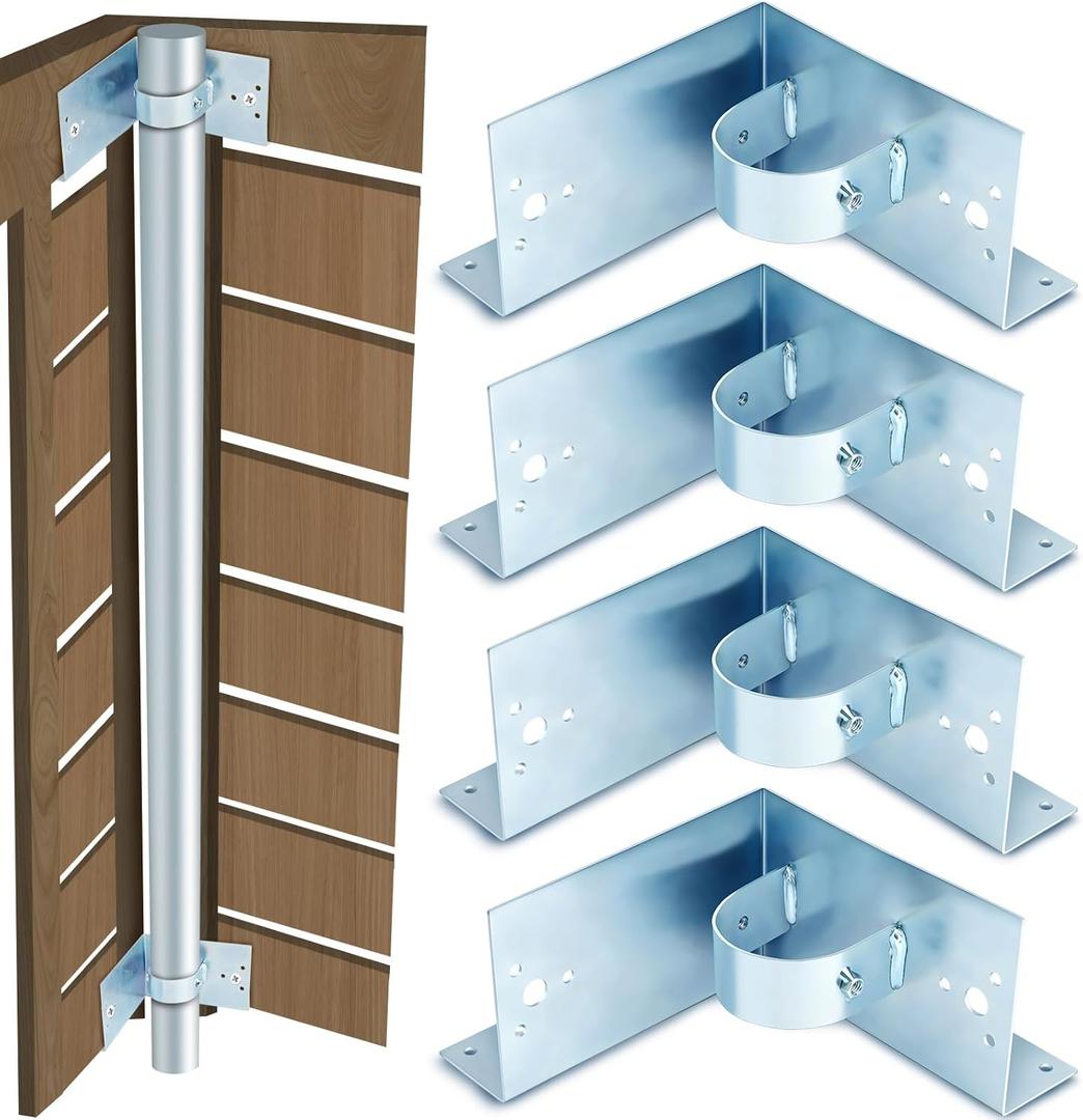 4 Pcs Chain Link Fence 1/2 (2 3/8 OD) x 6 Wood to Steel Post Corner Adapter Wood Fence Steel Post Bracket Adapter Brackets Heavy Duty Galvanized Iron