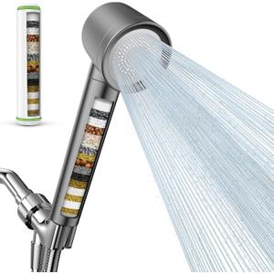 Filtered Shower Head with Handheld, High Pressure Water Flow and Multiple Spray Modes Shower Head with Filter, Power Wash for Hard Water, Showerhead with ON/OFF Switch for Pets Bath (Stone Gray)