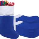 24 Pack Felt Christmas Stockings, 19 Inches Blue and White Christmas Stocking Hanging Ornaments with Silver Trim for Family Christmas Holiday Decorations DIY Craft Large Xmas Stocking, Blue & White
