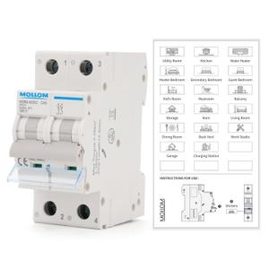 MOLLOM DC 2 Pole Miniature Circuit Breaker, 500V 40Amps, C40 Scene Visualization Custom MCB Thermal Magnetic Trip, 6KA Breaking Capacity DC Disconnect Switch for Solar PV System