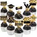 48 Pack Graduation Cupcake Toppers Class of 2026 Graduation Party Decorations,legant Dessert Toppers with 8 Unique Designs, Premium Paper Cake Decor for Grads (Black Glod)