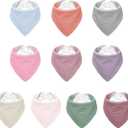 Muslin Baby Bibs,Soft Triangular Baby Bandana Drool Bibs for Baby Boy Girl,Solid Colors Bib for Drooling Teething (10 Pack-Natural)