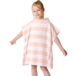 Toddler Bath Towel Poncho Thick Cotton Striped Beach Towels for Kids Gifts (2-6, Pink)