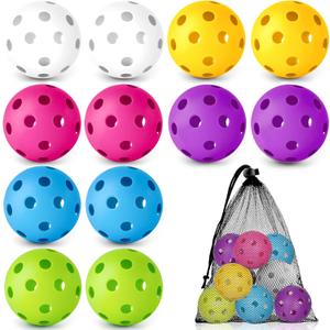 Coopay 12/50/100 Pack Baseball Practice Balls Plastic Training Balls Lightweight Hollow Softballs with a Drawstring Bag for Hitting, Baseball Training Indoor Outdoor Use (6 Colors) 12 Pack