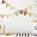 Oudain 2 Pcs Pennant Banner Flags Nursery Garland Triangle Bunting Flags Playroom Wall Decor Banner for Nursery Baby Shower Birthday Boho Wedding Party Event, Each 7.75 ft(Boho Color)