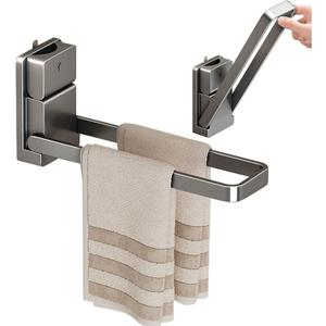 Hand Towel Bar,Upgrade Self-Adhesive Kitchen Towel Holder Reduce Fall Off, Rustproof Fold-Down Bathroom Hand Towel Holder Stick on Wall, No Drill Suction Cup Towel Bar