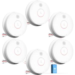 SITERWELL Smoke Detector, Hardwired Interconnected Smoke Detector, Photoelectric Smoke Alarm with 9V Backup Battery, Fire Alarm with Test/Silence Button, ETL-9th Listed, GS562A, 6 Packs