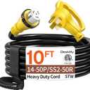 10FT 50 Amp Generator Cord, NEMA 14-50P/SS2-50R Heavy-Duty 4 Conductors Cable, Pure Copper STW RV Extension Cord, Female Plug with Twist Lock, Suitable for RV or Camper, ETL Listed