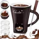 Honeydak Chocolate Fondue Mug with Fork and Candle Sweet Ceramic Personal Chocolate Melting Cup Chocolate Fondue Mug Ideal Gifts for Birthday Date Night Birthday Wedding Gifts (Brown)