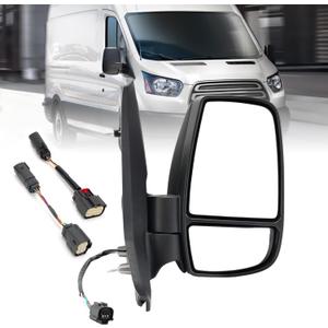 Passenger Side Mirror,Mirror Compatible with 2015-2025 Ford Transit 150 250 350 350 HD,Transit Side View Power Glass Towing Without Signal Light Non Heated,Black(Short Arm) (Right Passenger Side, 3 Pins-Without Indicator)