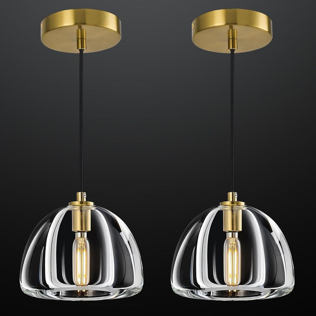 Modern Gold Pendant Lights Kitchen Island Ceiling Chandelier Indoor Crystal Hanging Light Fixtures for Dining Room Kitchen Living Room BedroomB-2Pack