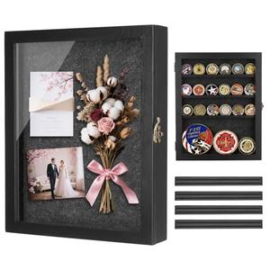 Black Shadow Box Frame 11X14 with Shelves, Medal/Challenge Coin Display Case, Pet Memorial/Wedding Shadow Box, Best Anniversary/Birthday/Bridal Shower/Engagement/Wedding Registry/House Warming Gifts