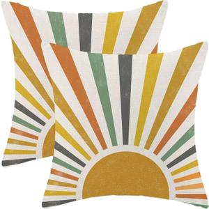 Summer Sunshine Pillow Covers 18x18 Set of 2, Classic Summertime Throw Pillowcase Colorful Sunshine Summer Holiday Farmhouse Outdoor Cushion Cover for Sofa Couch Bed Living Room Decor (Sun1)