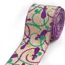 Mardi Gras Ribbons for Crafting, Mardi Gras Wired Edge Ribbon Glitter Natural Burlap Ribbon Bow Fat Tuesday Fleur de Lis Wired Ribbons for Carnival Sewing DIY Crafts Supplies (Style 2: Linen Fleur ribbon)