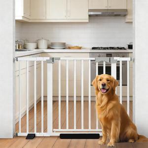 29.9-46" Wide Baby Gate for Door & Stair Safety Gate for Baby Dogs and Pets with 3 Extensions Adjustable Steel Barrier for Doorways and Hallways Easy Install White