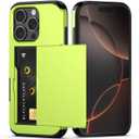 Nvollnoe Compatible with iPhone 16 Pro Case with Card Holder Dual Layer Heavy Duty Protective Shockproof Hidden Card Slot Slim Wallet Phone Cover for iPhone 16 Pro for Women&Men (Fluorescent Green)
