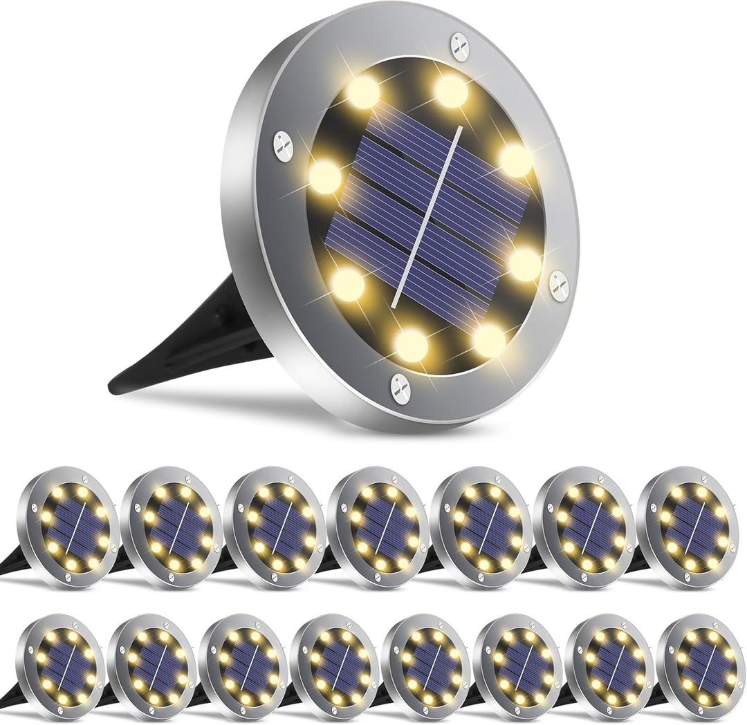 Solar Ground Lights 16Pack, Garden Solar Outdoor Waterproof Pathway Bright In-Ground Lights Outdoor Lighting Decor for Lawn, Patio, Yard, Driveway,Walkway Warm Light