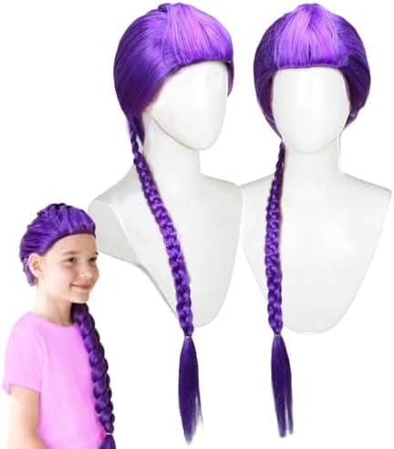 POUWENEY Purple Braided Wig，Long Braided Ponytail Wig - Anime Cosplay Wigs for Halloween Costume Party