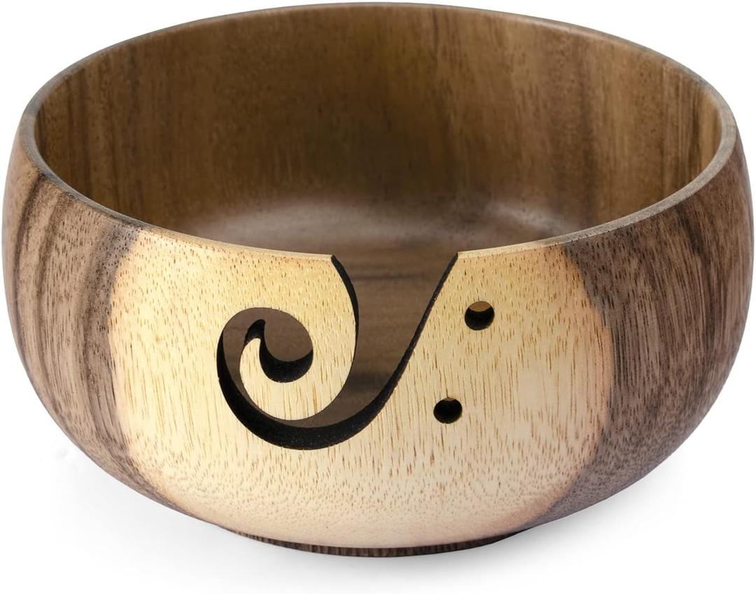 Little World Yarn Bowl - Wooden Yarn Bowls for Crocheting with Holes, Preventing Slipping and Tangles, Handmade Craft Knitting Bowl Yarn Holder Mothers Day Gift for Knitting Lovers (Coconut)