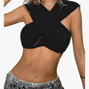 SweatyRocks Women's Y2k Criss Cross Hooded Tank Top Sleeveless Crop Tops Clubwear Size M